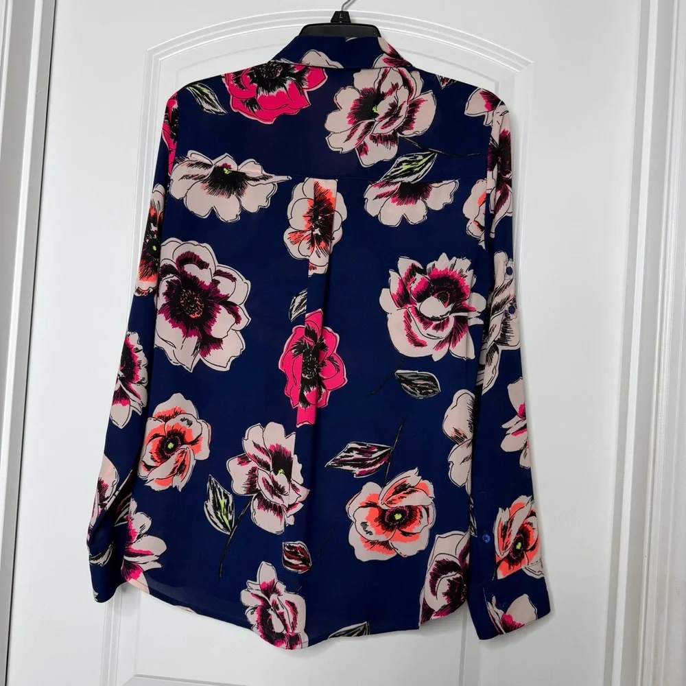 Express Floral Button-Down Bundle Shirt in Navy and Dusty Rose Work Office Chic - Picture 9 of 15